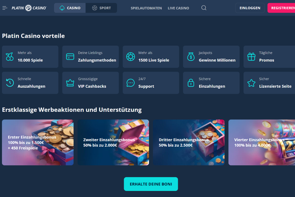 Platincasino Vorteile-Übersicht mit Einzahlungsboni und Werbeaktionen